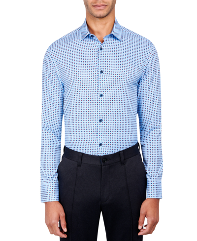 Construct Slim Fit Check Pattern Stretch Cooling Comfort Dress Shirt In Blue