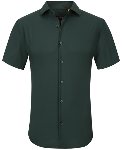Suslo Couture Men's Slim Fit Performance Short Sleeves Solid Button Down Shirt In Hunter Green