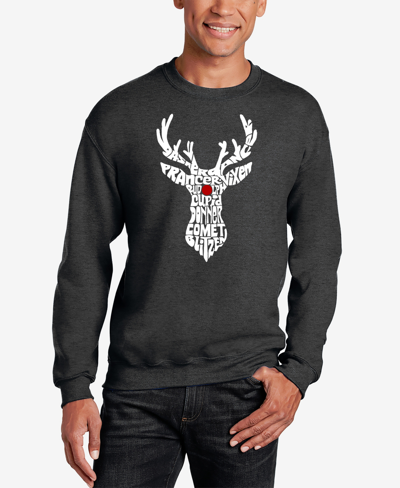 La Pop Art Men's Santa's Reindeer Word Art Crewneck Sweatshirt In Dark Gray