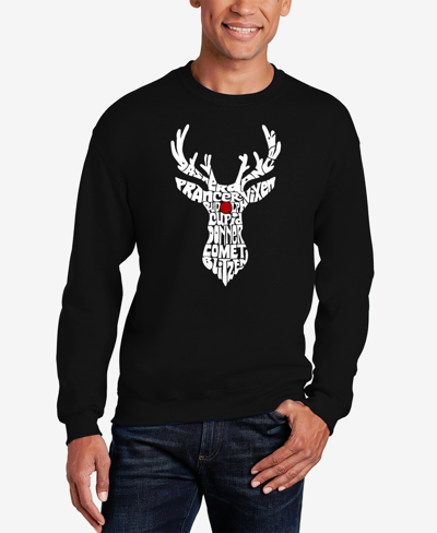 La Pop Art Men's Santa's Reindeer Word Art Crewneck Sweatshirt In Black