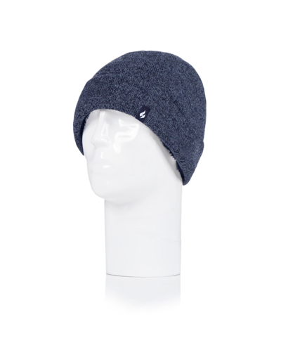 Heat Holders Men's Oran Solid Flat Knit Roll Up Hat In Navy