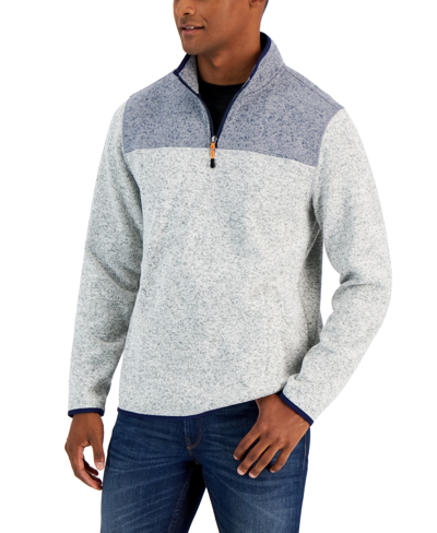 Club Room Men's Colorblocked Quarter-zip Sweater, Created For Macy's In Smooth Silver