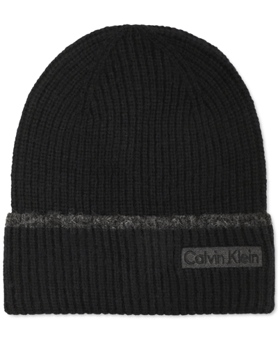 Calvin Klein Men's Tipped Rib Logo Cuff Hat In Black