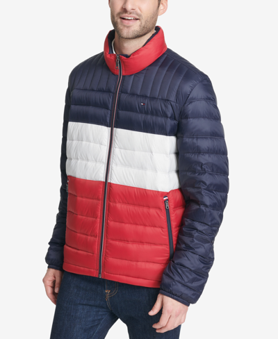 Tommy Hilfiger Men's Quilted Puffer Jacket, Created For Macy's In Mid,ice,red Combo (muf)