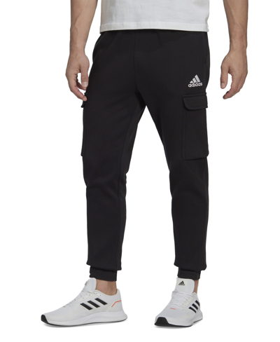 Adidas Originals Men's Essentials Regular Tapered-fit Fleece Cargo Joggers In Black
