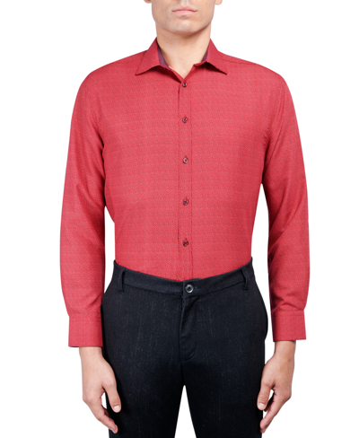 Calabrum Men's Regular Fit Dot Print Wrinkle Free Performance Dress Shirt In Red
