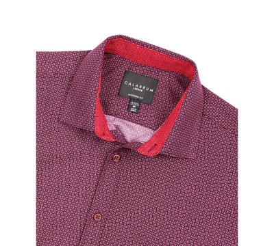 Calabrum Men's Regular Fit Mini Neat Print Wrinkle Free Performance Dress Shirt In Red