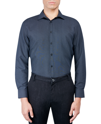 Calabrum Men's Regular Fit Geo Print Wrinkle Free Performance Dress Shirt In Black