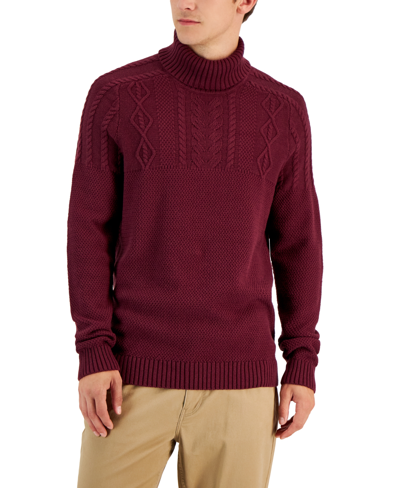 Club Room Men's Chunky Cable Knit Turtleneck Sweater, Created For Macy's In Red Plum
