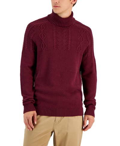 Club Room Men's Chunky Cable Knit Turtleneck Sweater, Created For Macy's In Red