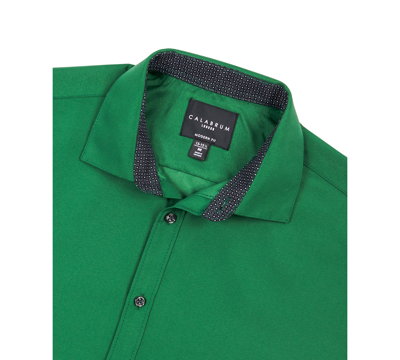 Calabrum Men's Regular Fit Solid Wrinkle Free Performance Dress Shirt In Dark Green