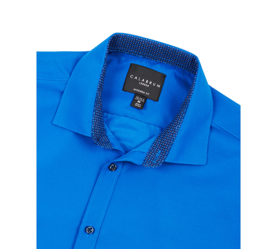 Calabrum Men's Regular Fit Solid Wrinkle Free Performance Dress Shirt In Classic Blue