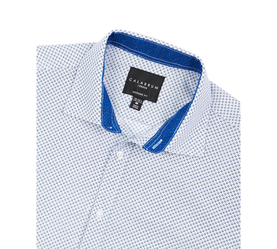 Calabrum Men's Regular Fit Mini Neat Print Wrinkle Free Performance Dress Shirt In Blue