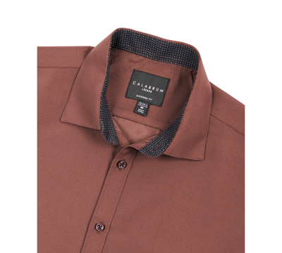 Calabrum Men's Men's Regular Fit Solid Wrinkle Free Performance Dress Shirt In Brown