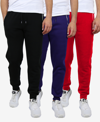 Galaxy By Harvic Men's Slim Fit Heavyweight Classic Fleece Jogger Sweatpants With Zipper Pockets, Pack Of 3 In Black/navy/red