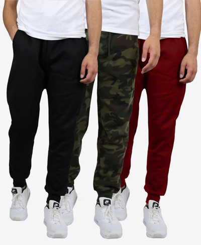 Galaxy By Harvic Men's Slim Fit Heavyweight Classic Fleece Jogger Sweatpants, Pack Of 3 In Black,woodland,burgundy