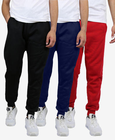 Galaxy By Harvic Men's Slim Fit Heavyweight Classic Fleece Jogger Sweatpants With Zipper Pockets, Pack Of 3 In Black,navy,red