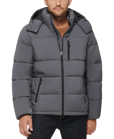 Club Room Men's Stretch Hooded Puffer Jacket, Created For Macy's In Charcoal