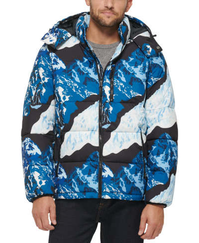 Club Room Men's Stretch Hooded Puffer Jacket, Created For Macy's In Ski Print