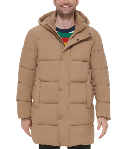 Calvin Klein Men's Quilted Hooded Longline Puffer Jacket In Tan - Main Image