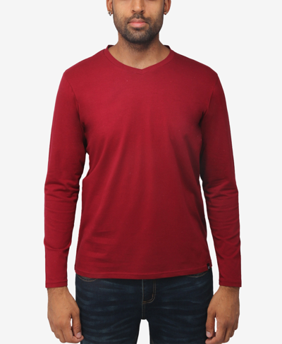 X-ray Men's Soft Stretch V-neck Long Sleeve T-shirt In Burgundy