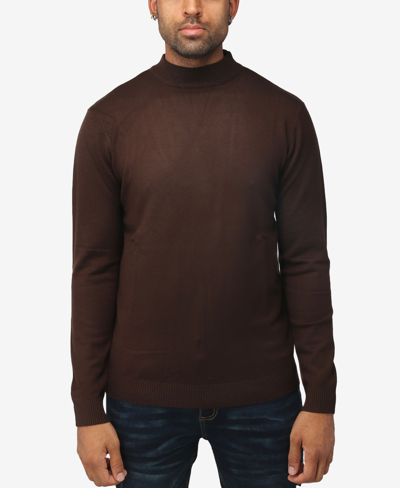 X-ray Men's Basice Mock Neck Midweight Pullover Sweater In Dark Brown
