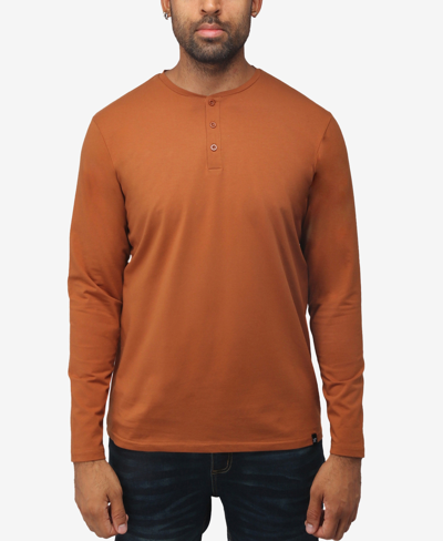 X-ray Men's Soft Stretch Henley Neck Long Sleeve T-shirt In Sienna