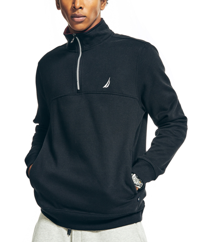 Nautica Men's J-class Classic-fit Quarter Zip Fleece Sweatshirt In True Black