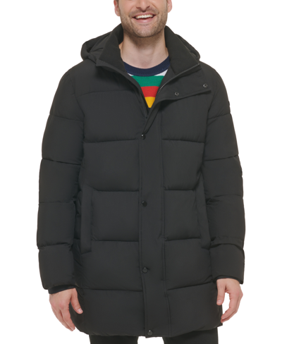 Calvin Klein Men's Long Stretch Quilted Puffer Jacket In Ebony