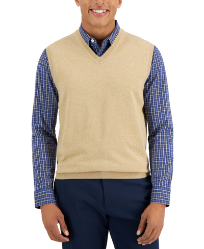 Club Room Men's Solid V-neck Sweater Vest, Created For Macy's In Toast Heather