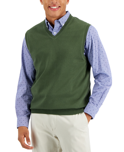 Club Room Men's Solid V-neck Sweater Vest, Created For Macy's In Wild Ivy