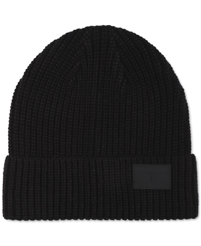 Tommy Hilfiger Men's Shaker Cuff Hat Beanie With Ghost Patch In Black