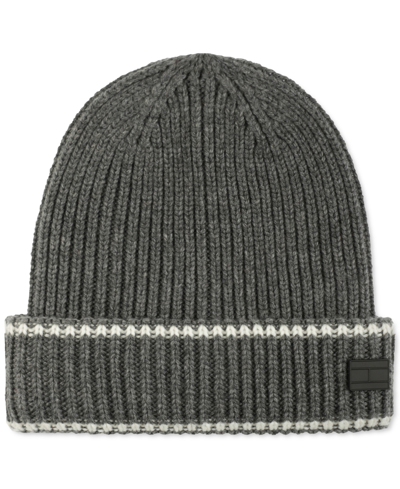 Tommy Hilfiger Men's Varsity Patch Ribbed Cuff Hat In Charcoal