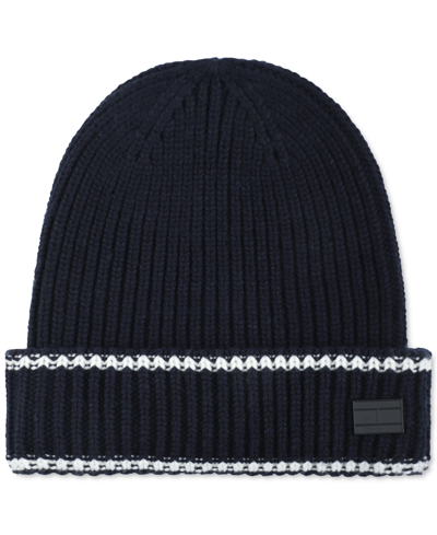 Tommy Hilfiger Men's Varsity Patch Ribbed Cuff Hat In Desert Sky