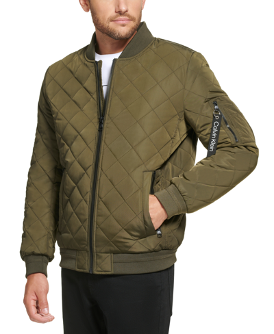 Calvin Klein Men's Quilted Baseball Jacket With Rib-knit Trim In Olivine