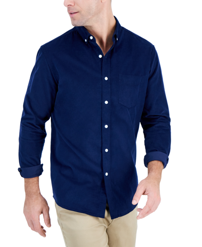 Club Room Men's Regular-fit Stretch Corduroy Shirt, Created For Macy's In Navy Blue