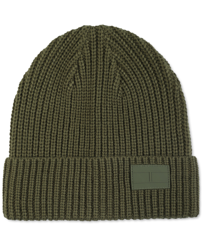 Tommy Hilfiger Men's Shaker Cuff Hat Beanie With Ghost Patch In Army Green