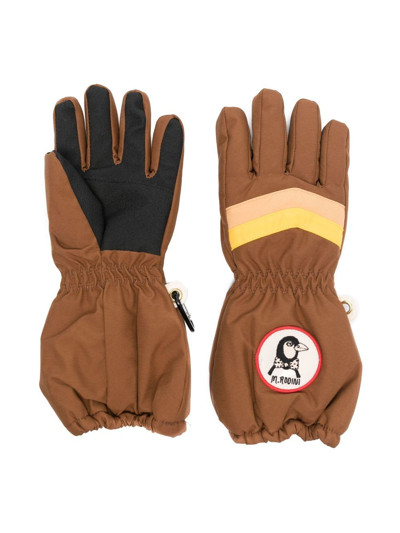 Mini Rodini Kids' Logo-patch Padded Gloves In Brown