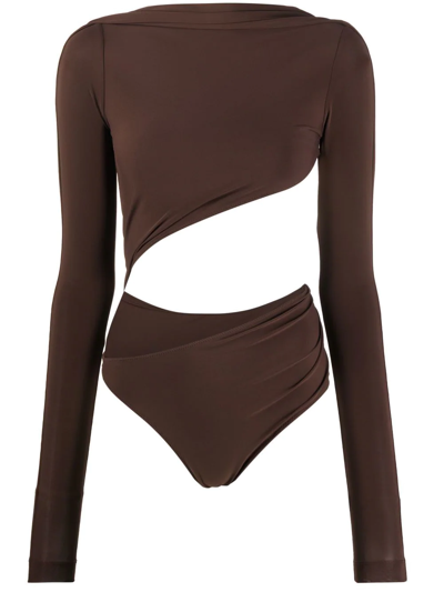 Jacquemus Asymmetric Cropped Bodysuit In Brown