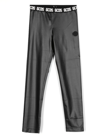 Gcds Kids' Logo-waistband Straight Trousers In Black