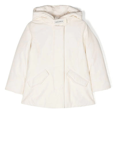 Woolrich Kids' Concealed-front Hooded Coat In Neutrals