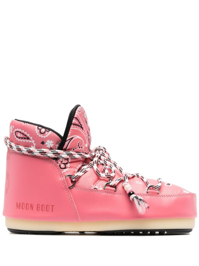 Alanui X Moonboot Bandana-print Lace-up Ankle Boots In Pink