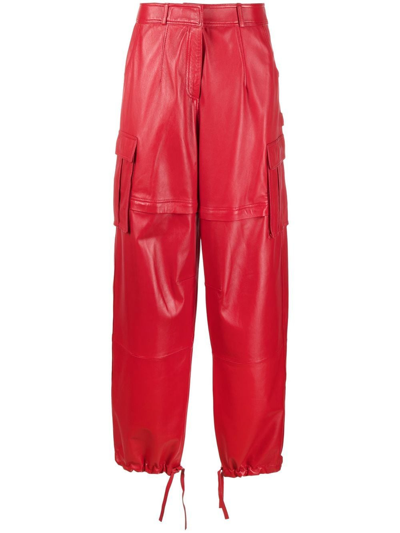 Andreädamo Loose-fit Leather Cargo Trousers In Red