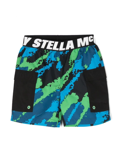 Stella Mccartney Kids' 迷彩印花泳裤 In Nero/multicolor