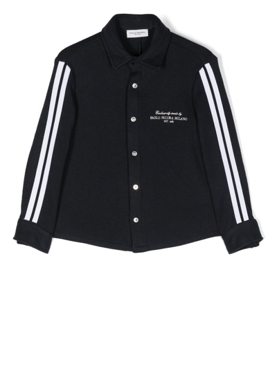 Paolo Pecora Kids' Logo-embroidered Stripe-trim Jacket In Blue