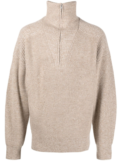 Isabel Marant Funnel Neck Knitted Jumper In Neutrals