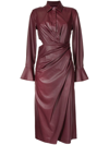 Simkhai Mara Draped Cutout Vegan Leather Midi Shirt Dress In Red-drk