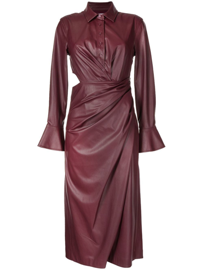 Jonathan Simkhai Mara Draped Cutout Vegan Leather Midi Shirt Dress In Red-drk