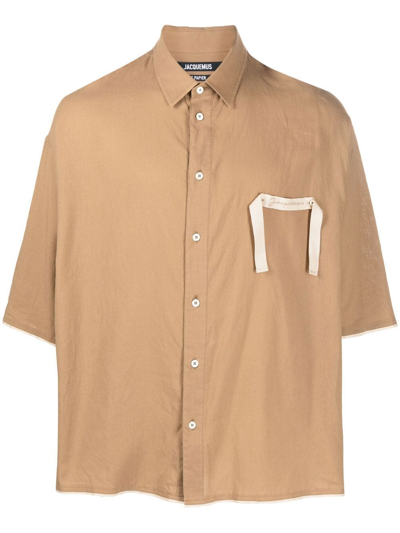 Jacquemus Embroidered-logo Short-sleeve Shirt In Brown