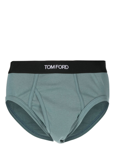 Tom Ford Logo-waistband Briefs In Blue